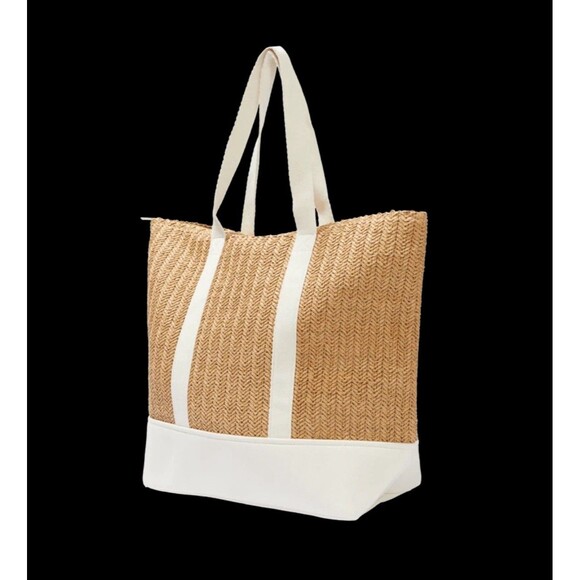 NWT Show Me Your Mumu Sunseeker Tote Bag Canvas Straw Slouchy White Beige Large - Picture 7 of 10